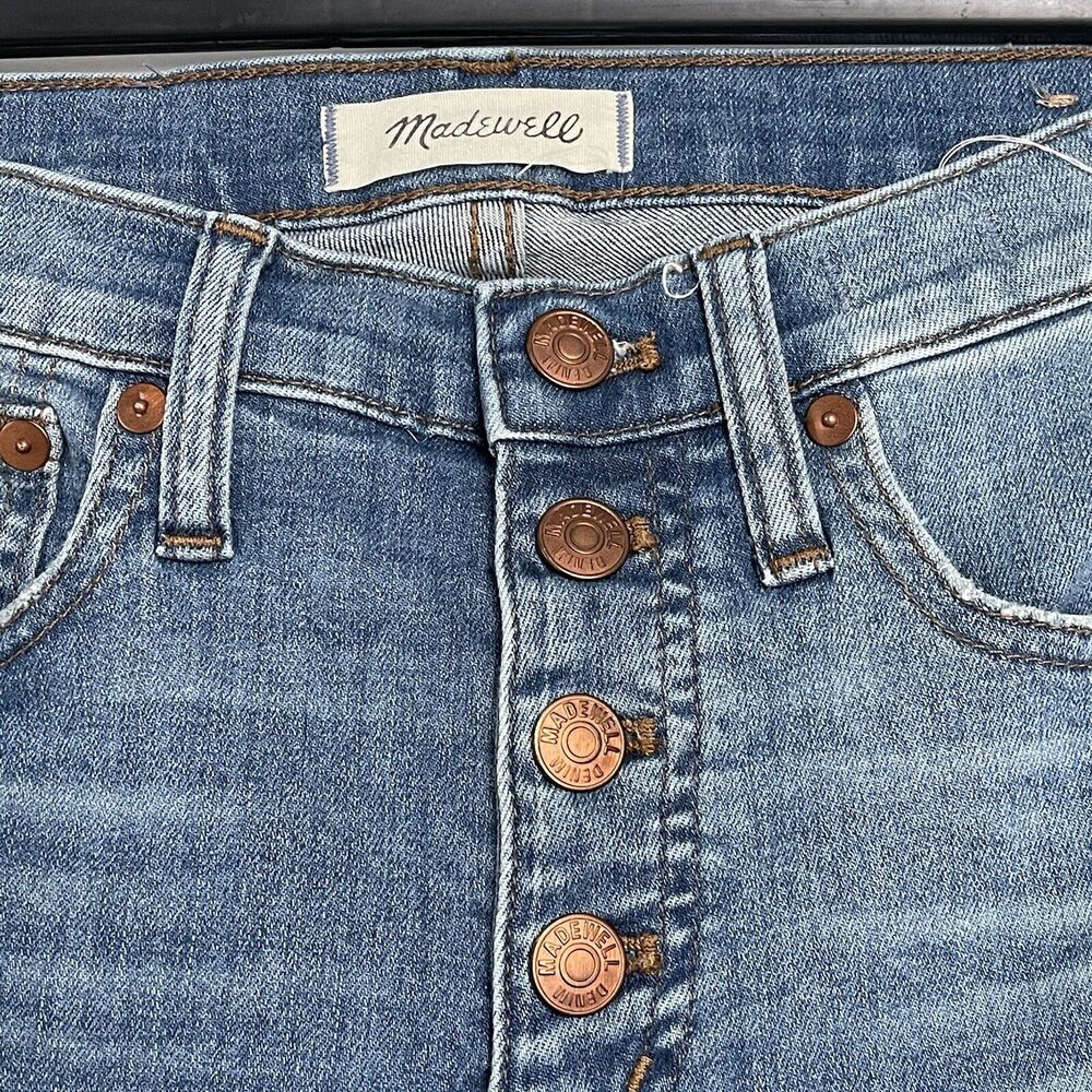 Madewell SZ 24 Cali Demi-Boot Jeans Button-Fly Mid-Rise Distressed Whiskered - Picture 8 of 11